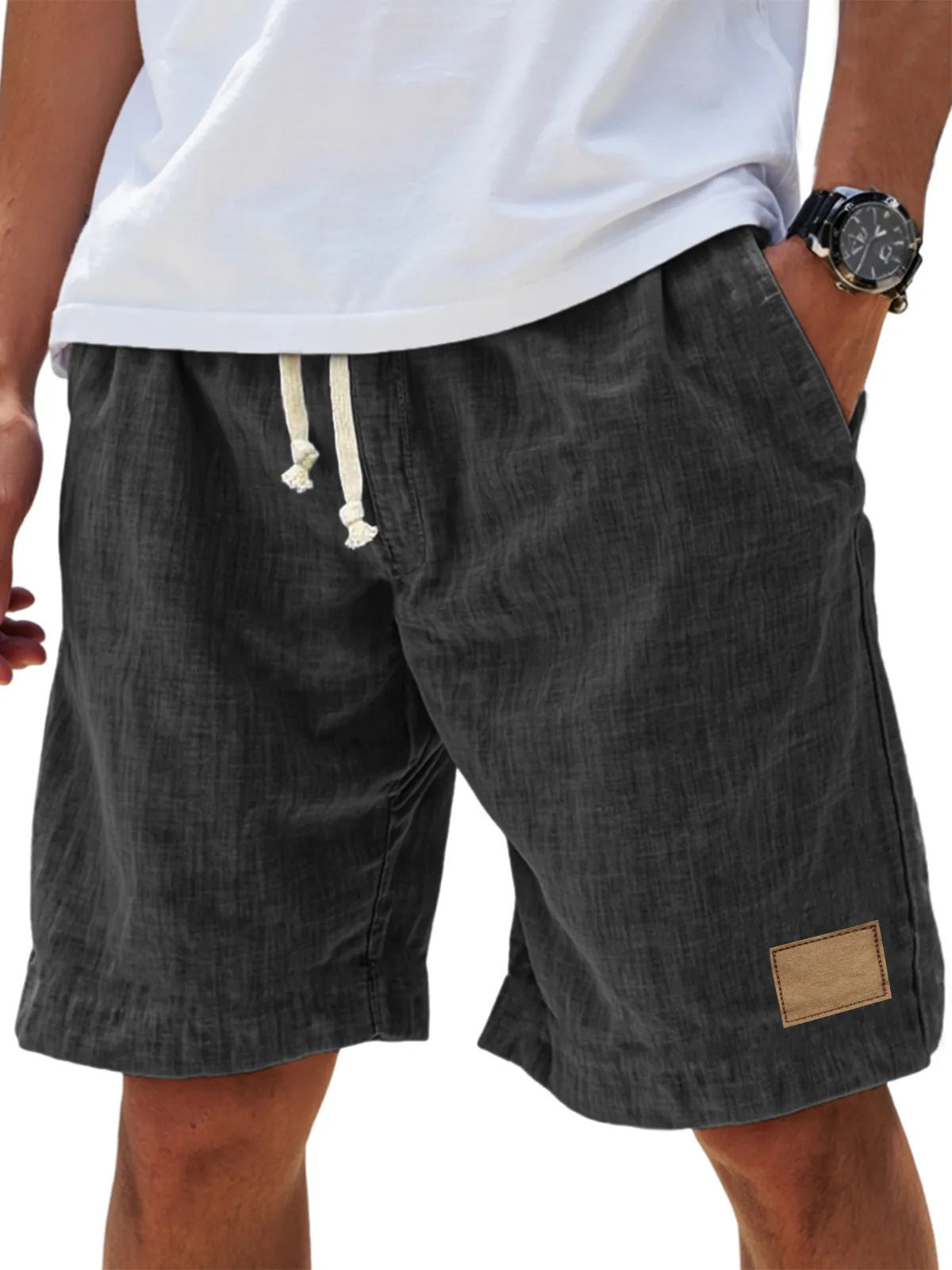 Men's Linen Shorts | Drawstring Waist Relaxed Fit Knee Length