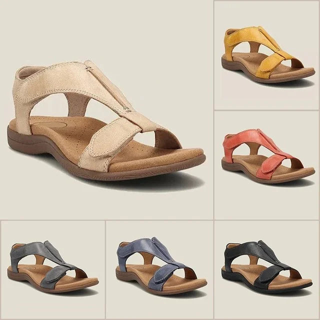 Women's Slide | T-Strap Arch Support Leather Cushioned