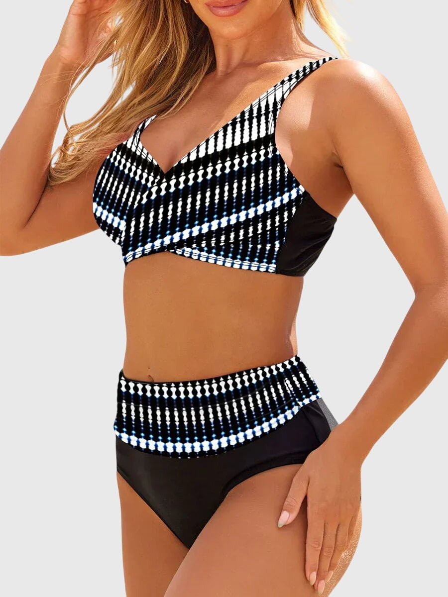 Women's Period Swimwear | Crossover V-Neck High-Waisted Geometric
