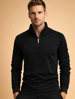 Men's Long Sleeve Top | Half Zip Neck Stretch Knit