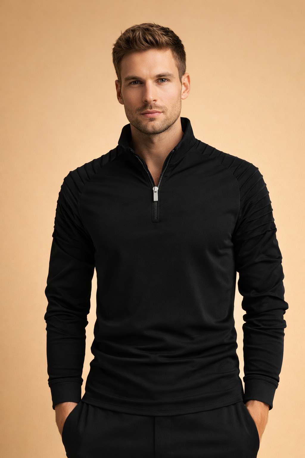 Men's Long Sleeve Top | Half Zip Neck Stretch Knit
