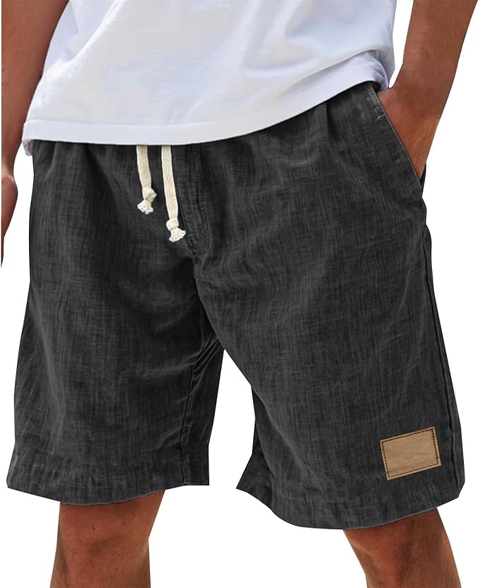 Men's Linen Shorts | Drawstring Waist Relaxed Fit Side Pockets