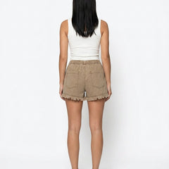 Women's Mini Shorts | Elastic Waist Raw Hem Denim
