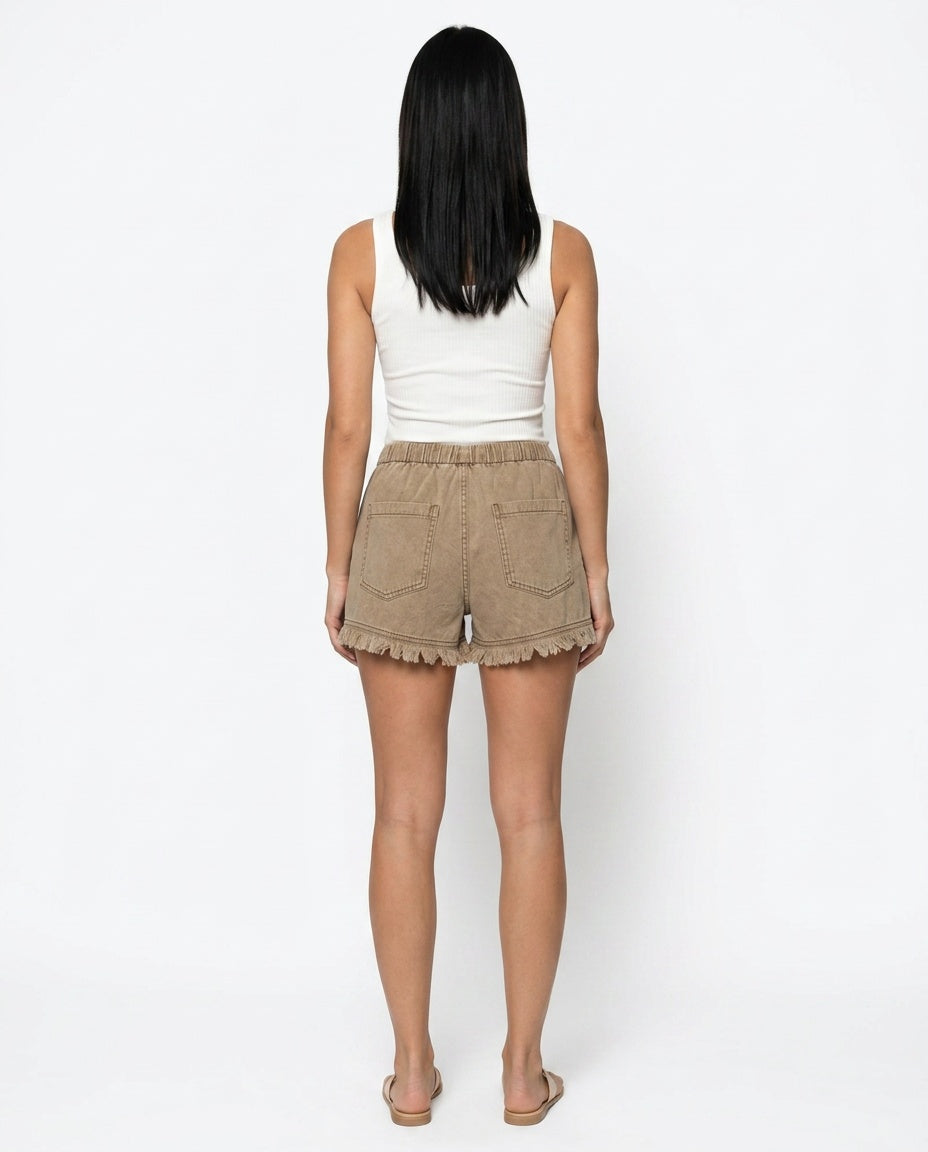 Women's Mini Shorts | Elastic Waist Raw Hem Denim
