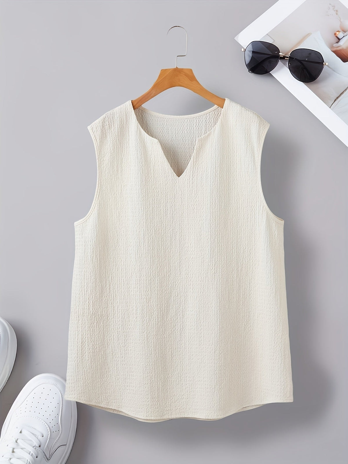 Men's Singlet Top | V-Neck Sleeveless Knit