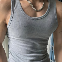 Men's Singlet Top | Crew Neck Knit Sleeveless Stretch