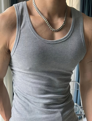 Men's Singlet Top | Crew Neck Knit Sleeveless Stretch