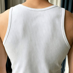 Men's Singlet Top | Crew Neck Knit Sleeveless Stretch