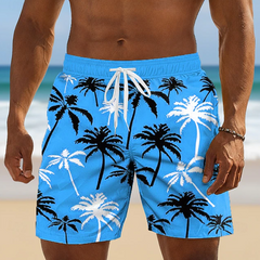 Men's Shorts | Palm Print Elastic Drawstring Relaxed Fit