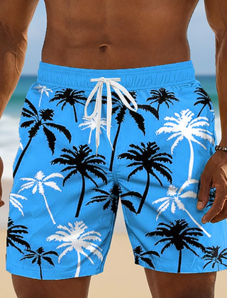 Men's Shorts | Palm Print Elastic Drawstring Relaxed Fit