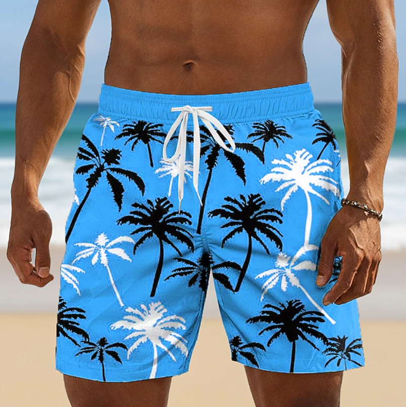 Men's Shorts | Palm Print Elastic Drawstring Relaxed Fit