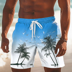 Men's Shorts | Palm Print Elastic Drawstring Relaxed Fit