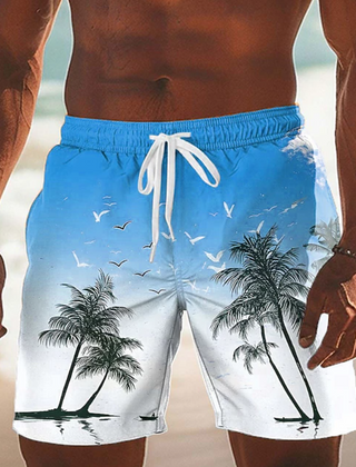 Men's Shorts | Palm Print Elastic Drawstring Relaxed Fit