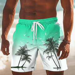 Men's Shorts | Palm Print Elastic Drawstring Relaxed Fit