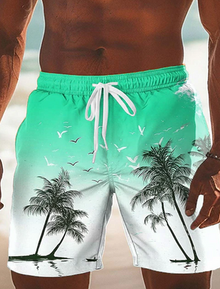 Men's Shorts | Palm Print Elastic Drawstring Relaxed Fit