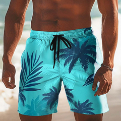 Men's Shorts | Palm Print Elastic Drawstring Relaxed Fit