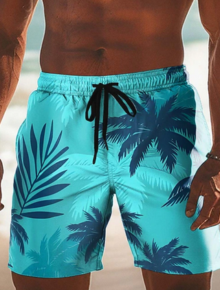 Men's Shorts | Palm Print Elastic Drawstring Relaxed Fit