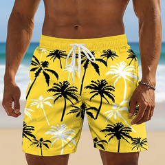 Men's Shorts | Palm Print Elastic Drawstring Relaxed Fit
