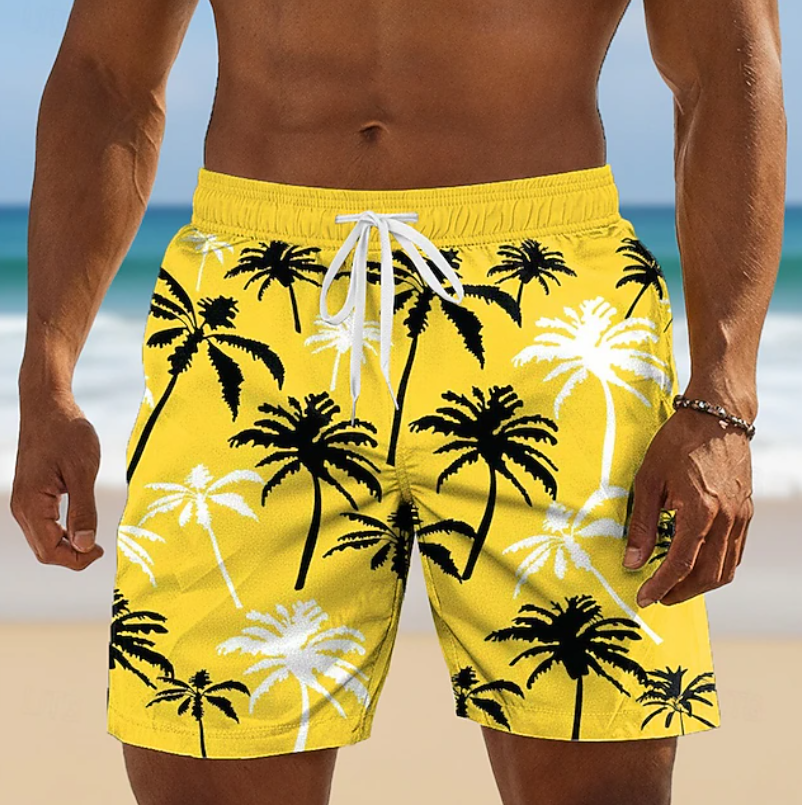 Men's Shorts | Palm Print Elastic Drawstring Relaxed Fit