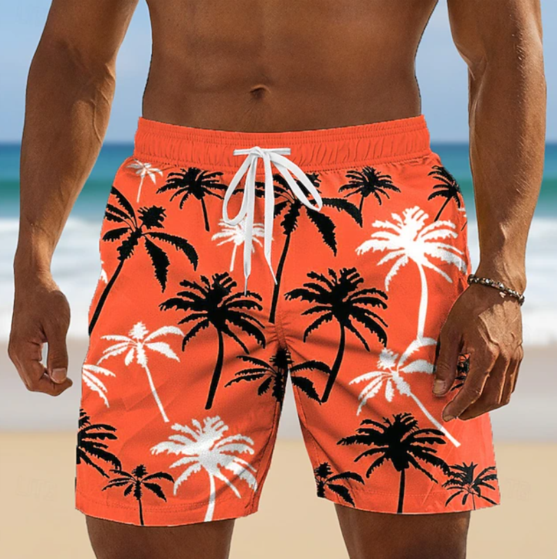 Men's Shorts | Palm Print Elastic Drawstring Relaxed Fit