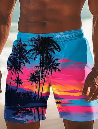 Men's Shorts | Palm Print Elastic Drawstring Relaxed Fit
