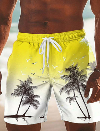 Men's Shorts | Palm Print Elastic Drawstring Relaxed Fit