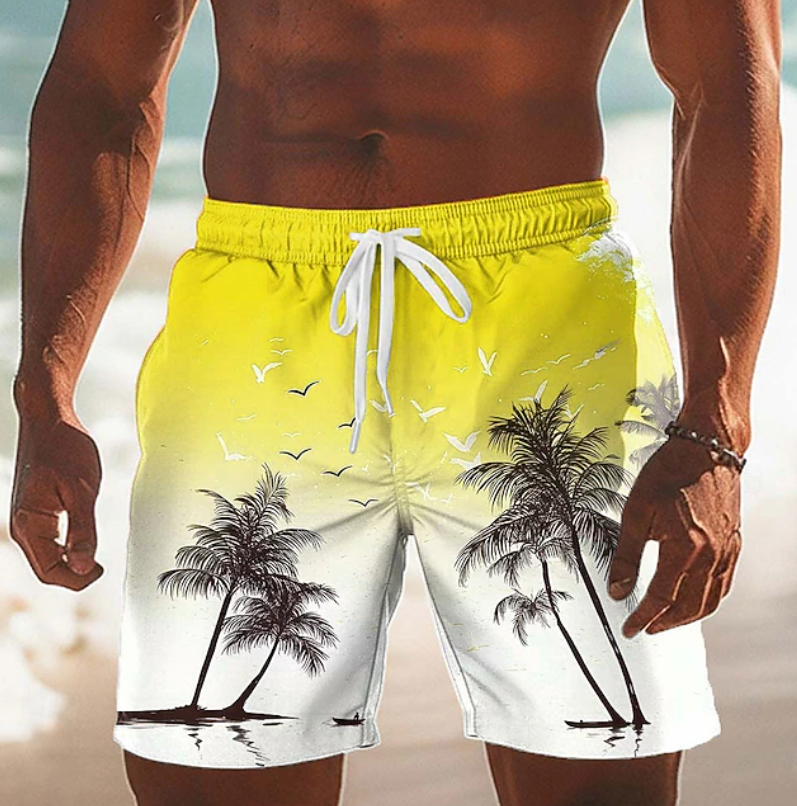 Men's Shorts | Palm Print Elastic Drawstring Relaxed Fit