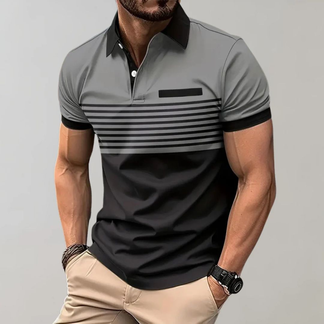 Men's Polo Shirt | Striped Collared Short Sleeve