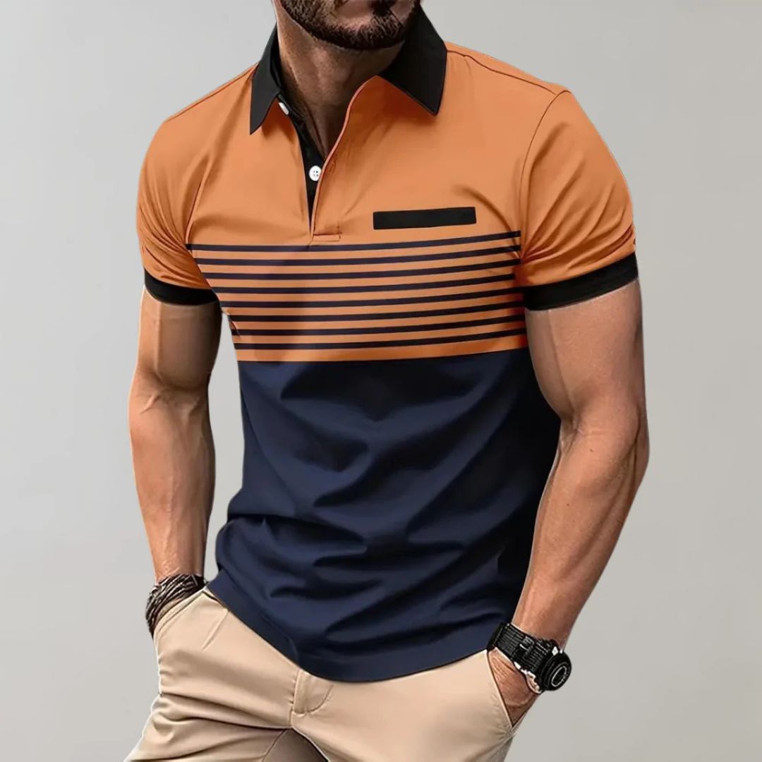 Men's Polo Shirt | Striped Collared Short Sleeve