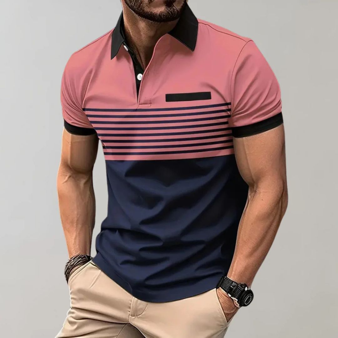 Men's Polo Shirt | Striped Collared Short Sleeve