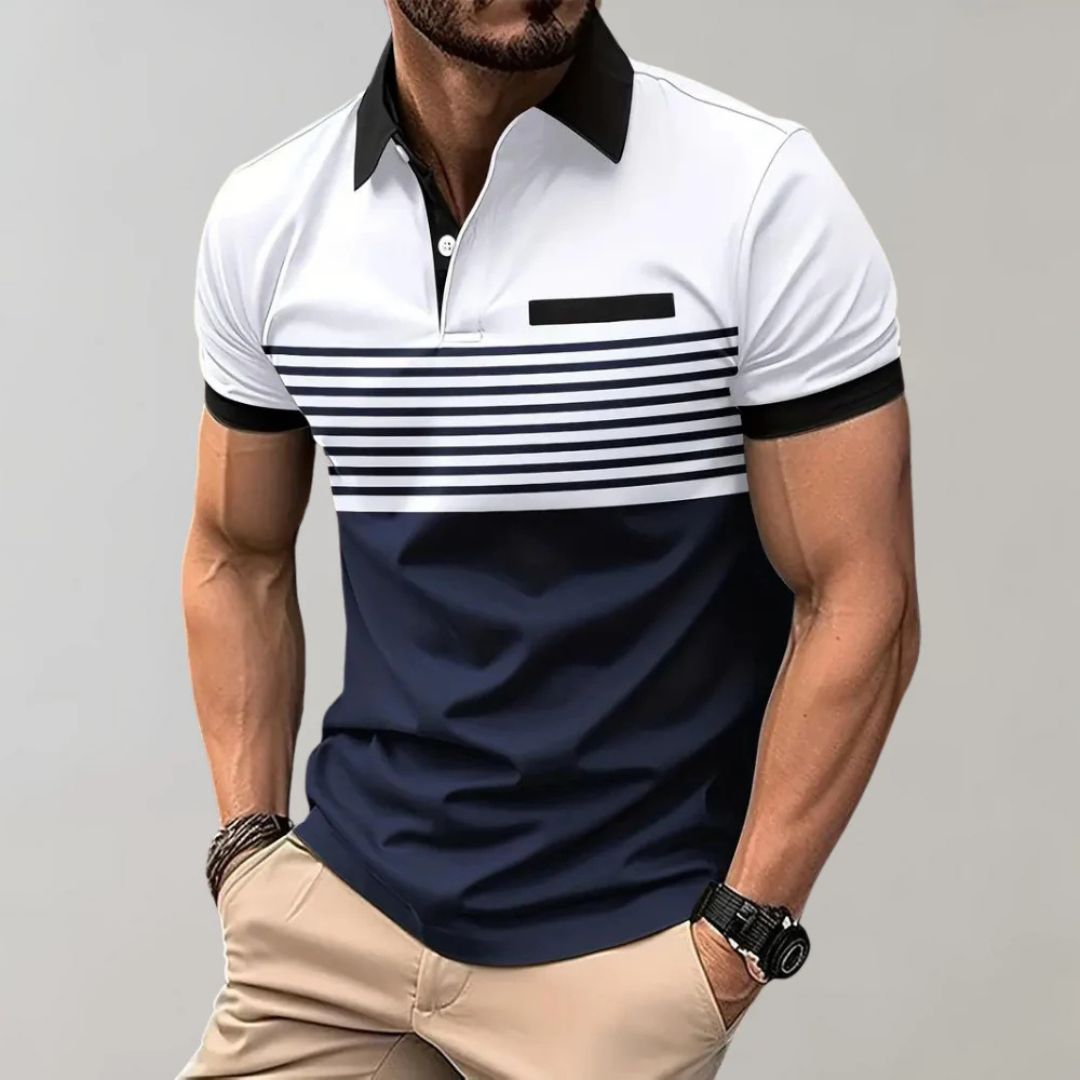 Men's Polo Shirt | Striped Collared Short Sleeve