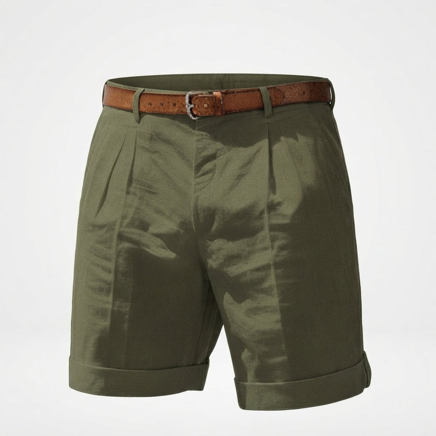Men's Linen Shorts | Pleated Flat Front Rolled Hem Cotton