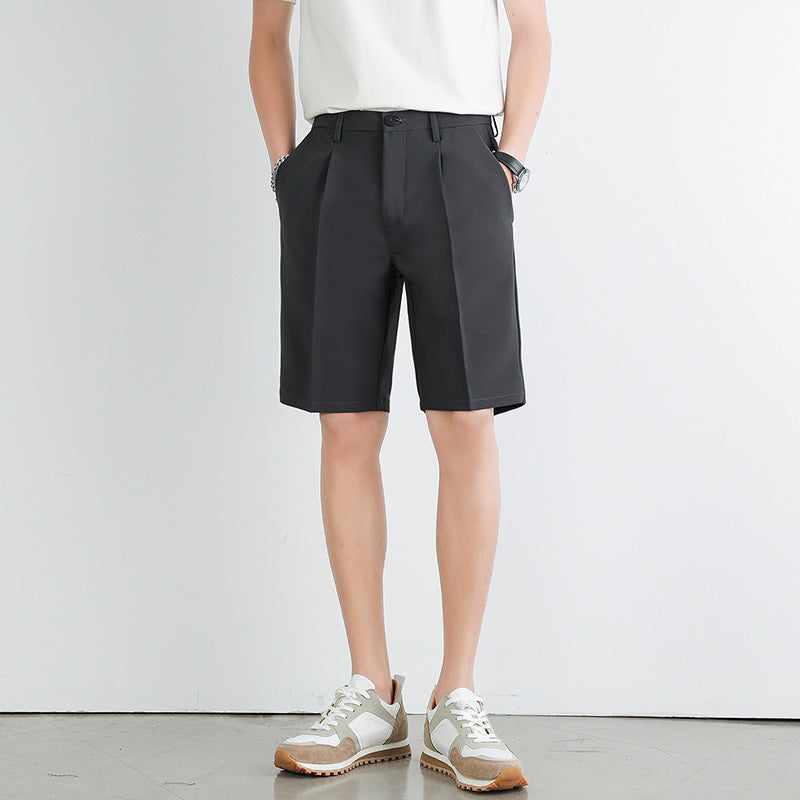 Men's Work Shorts | Straight-Leg Pleated Button Closure