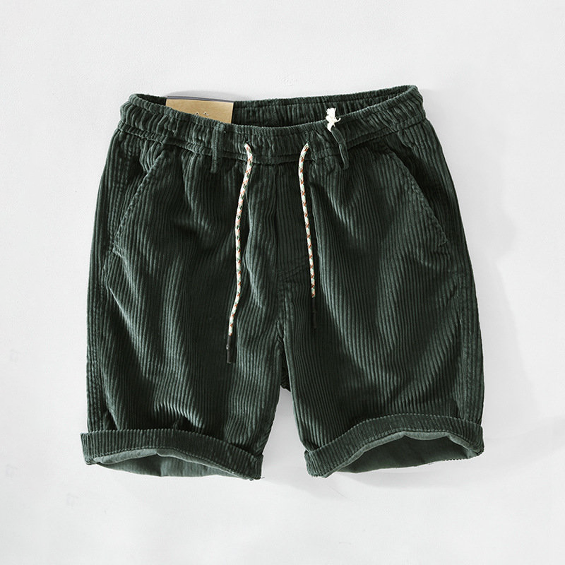 Men's Sport Shorts | Corduroy Drawstring Waist Rolled Hem