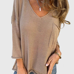 Women's Top | V-Neck Long Sleeve Knit Pocket