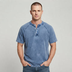 Men's Henley | Short Sleeve Denim Button Placket