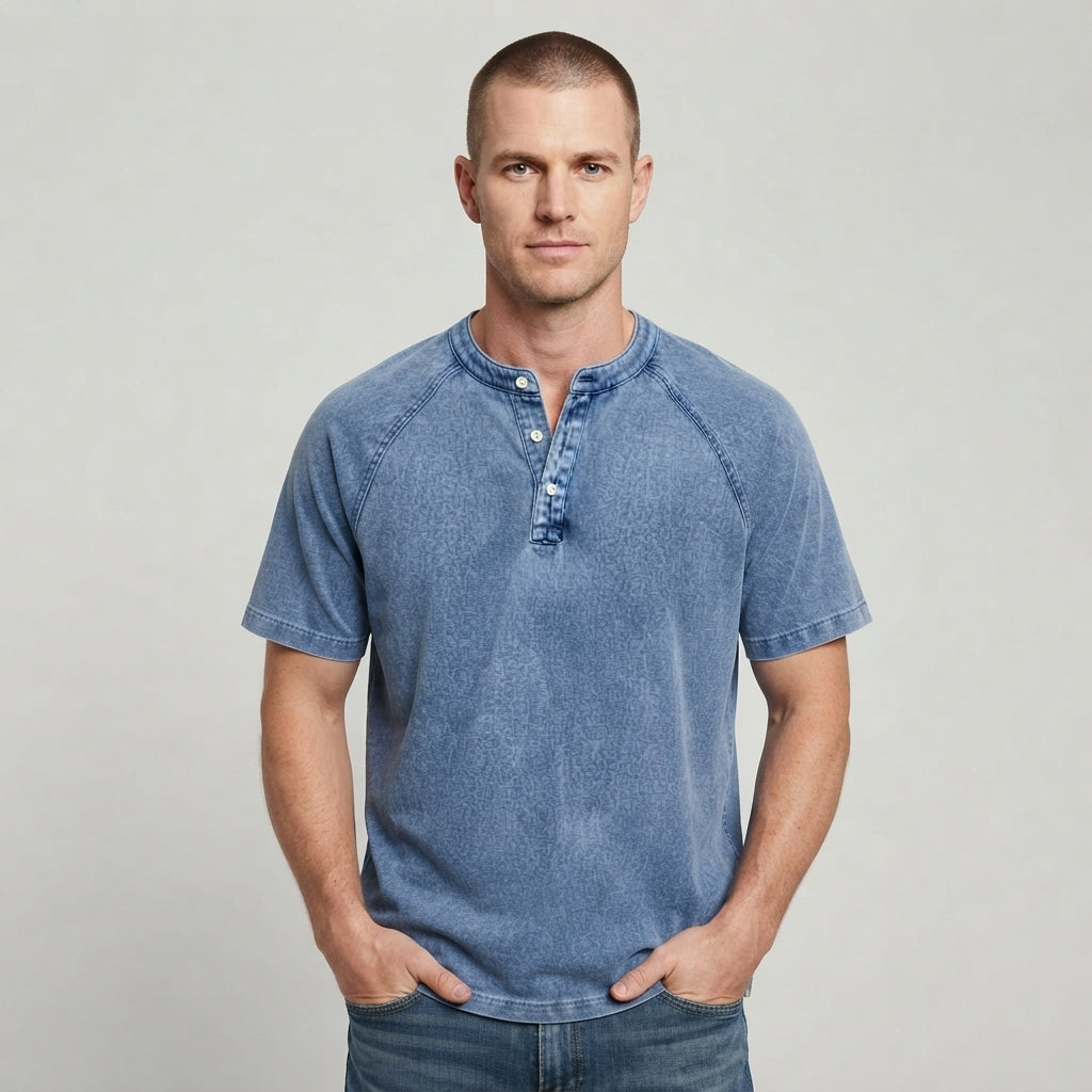 Men's Henley | Short Sleeve Denim Button Placket