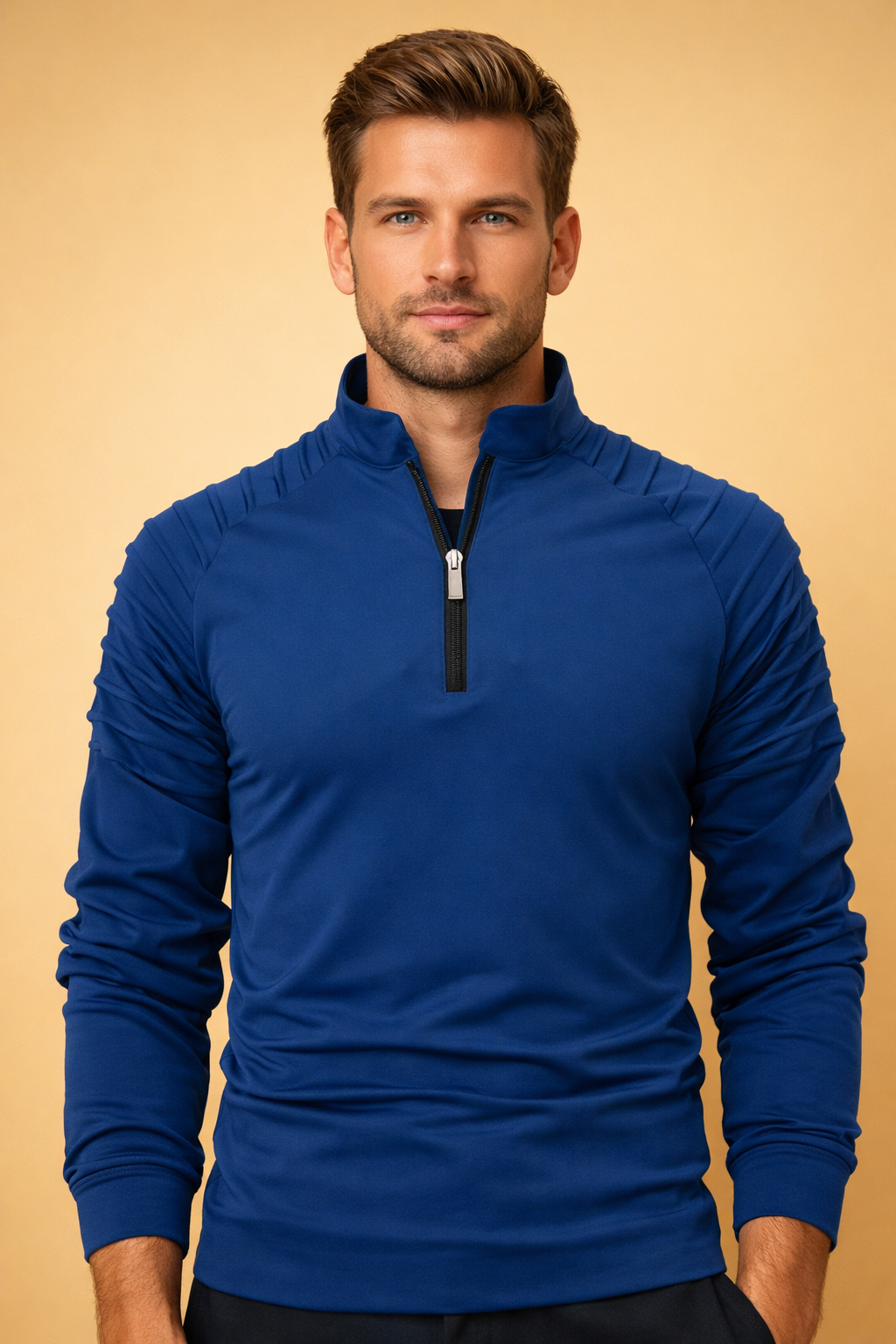 Men's Long Sleeve Top | Half Zip Neck Stretch Knit