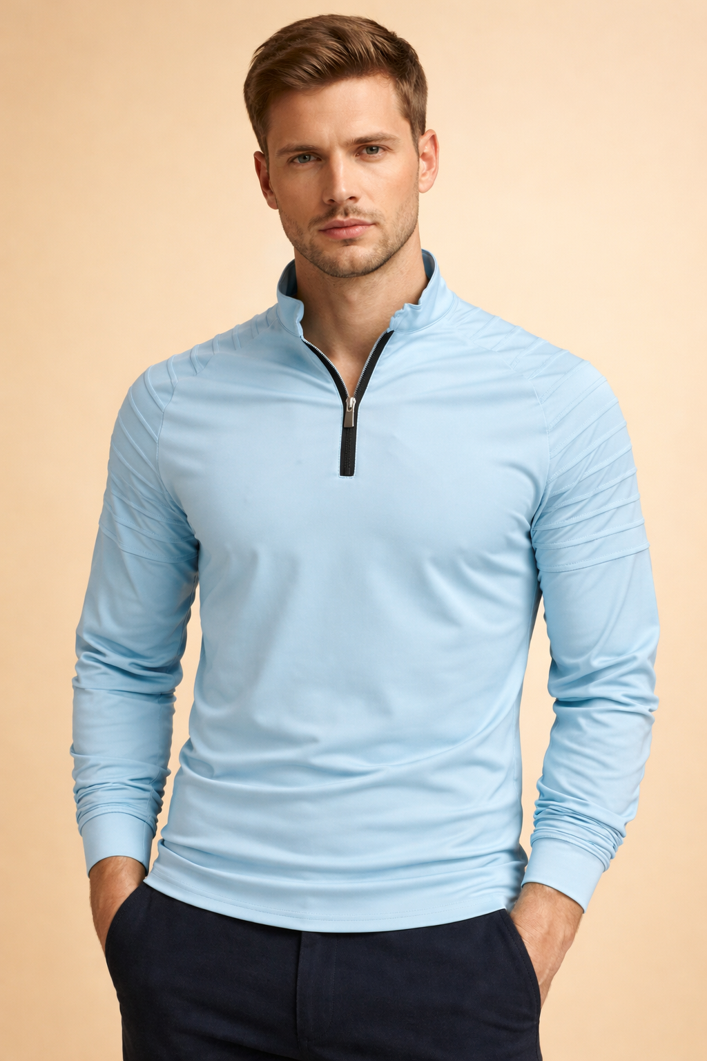 Men's Long Sleeve Top | Half Zip Neck Stretch Knit