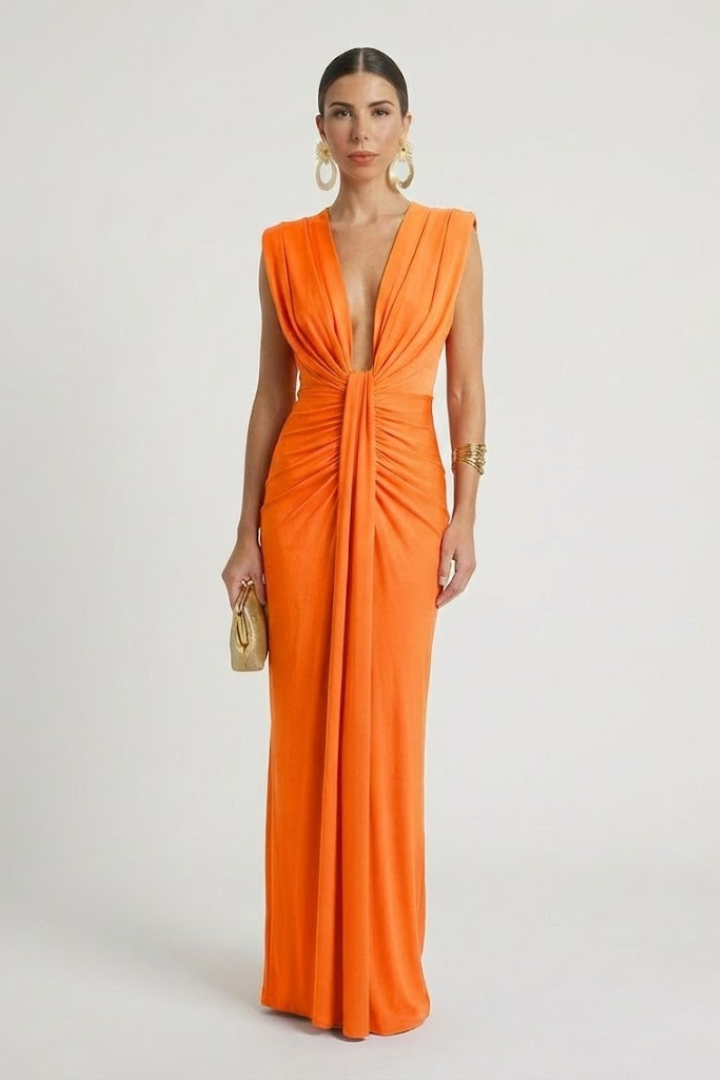 Women's Formal Dress | Maxi Deep V-Neck Sleeveless Pleated