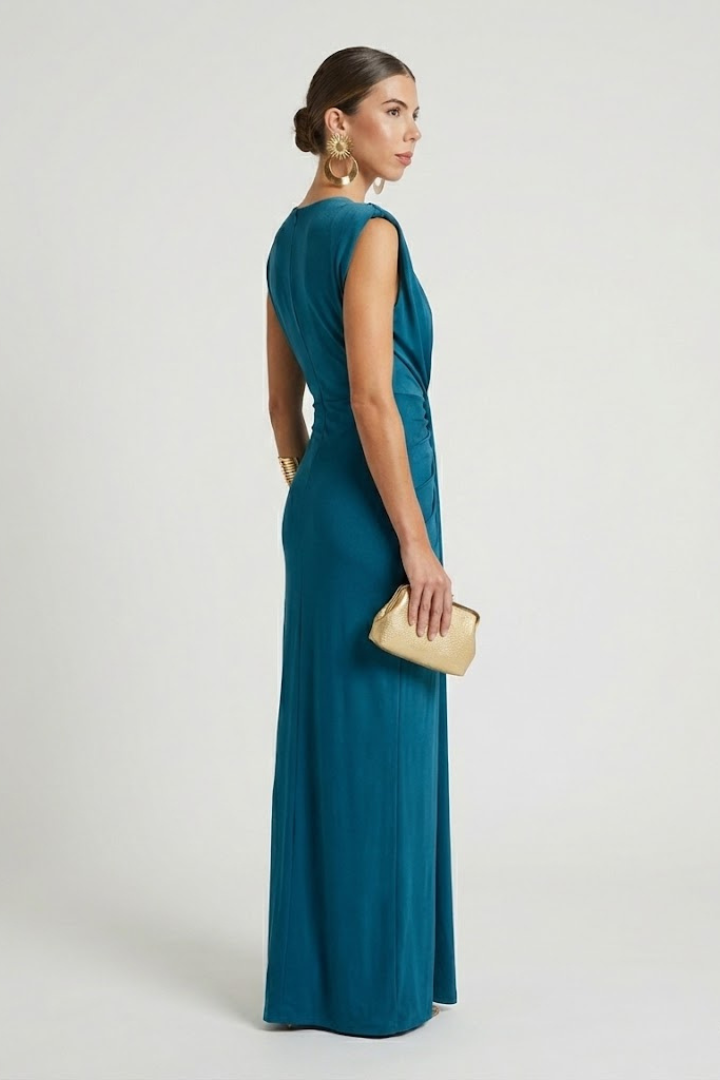 Women's Formal Dress | Maxi Deep V-Neck Sleeveless Pleated