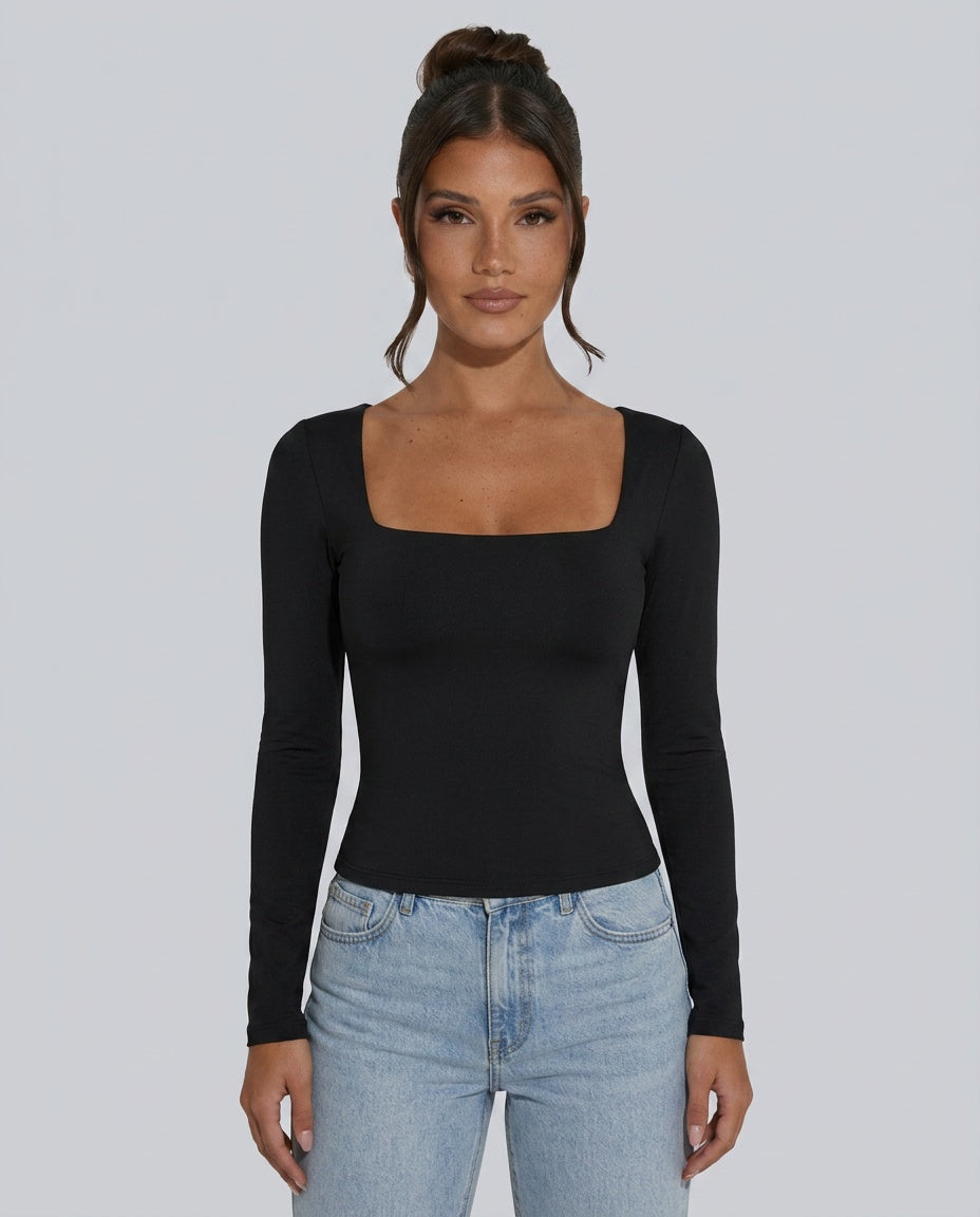 Women's Top | Square Neck Long Sleeve Knit
