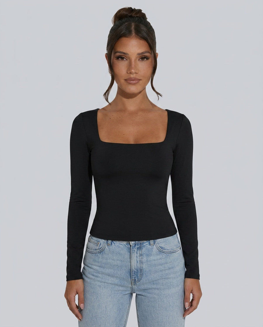 Women's Top | Square Neck Long Sleeve Knit