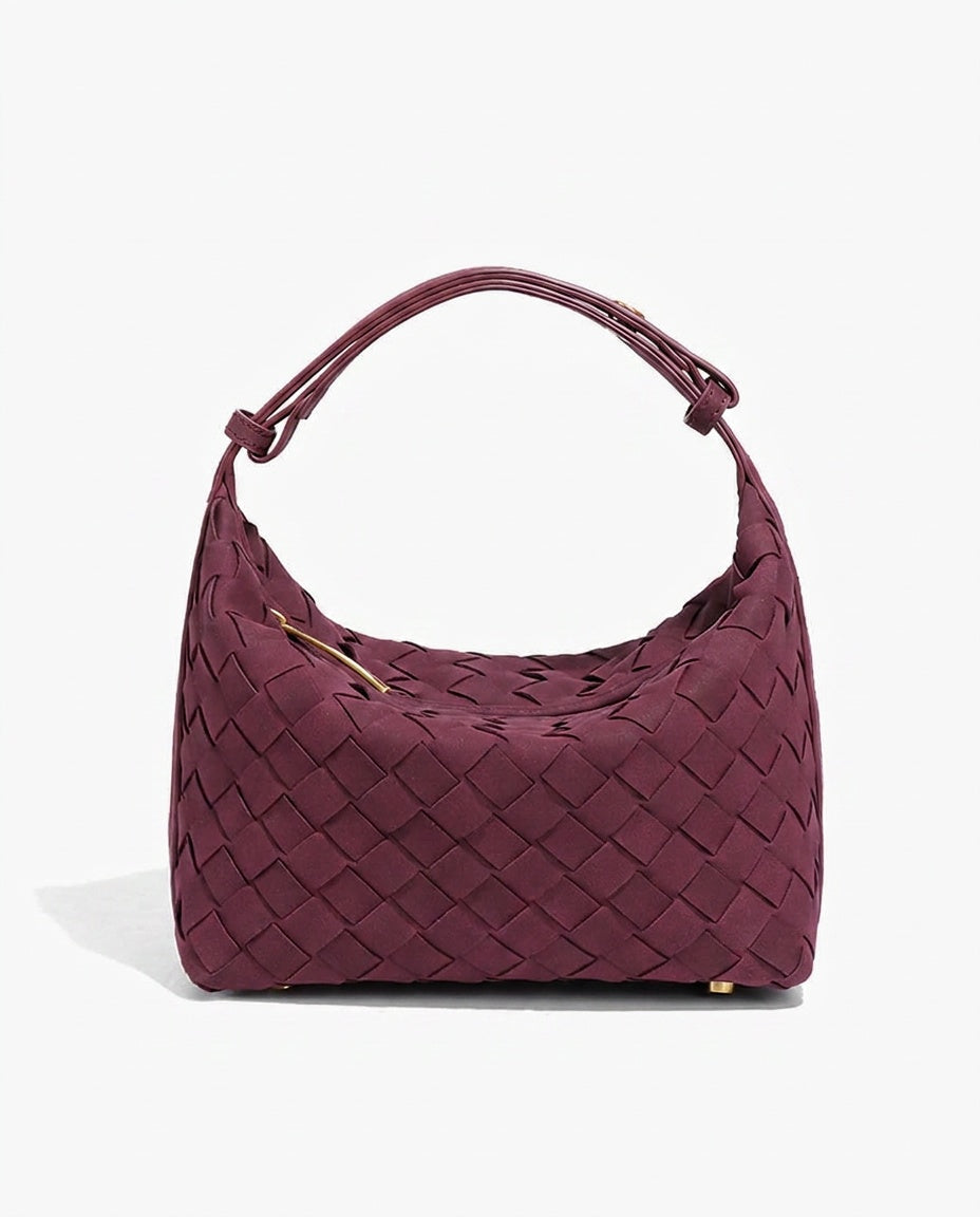 Women's Shoulder Bag | Woven Vegan Suede Quilted Hand-Woven