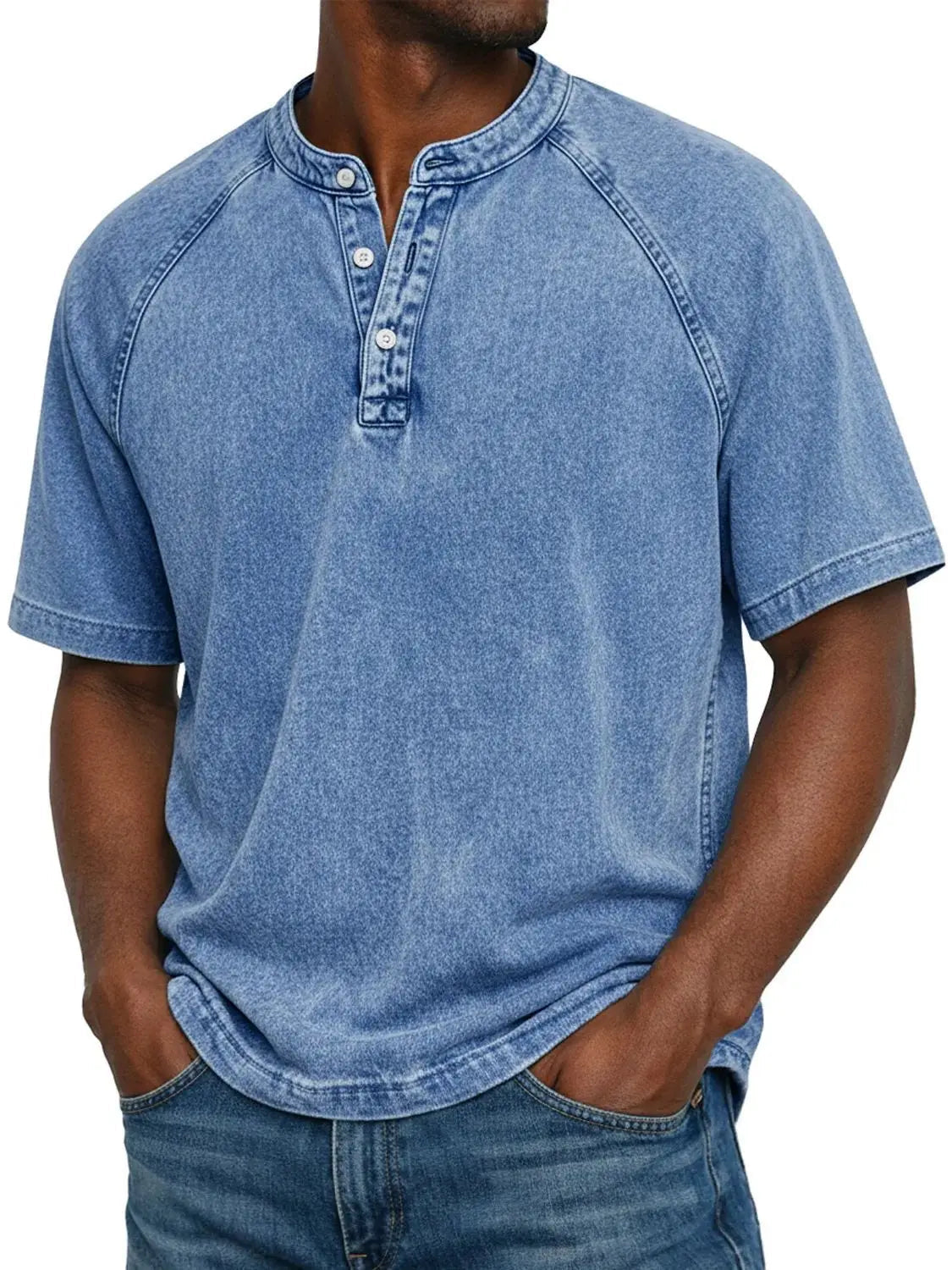 Men's Henley | Short Sleeve Denim Button Placket