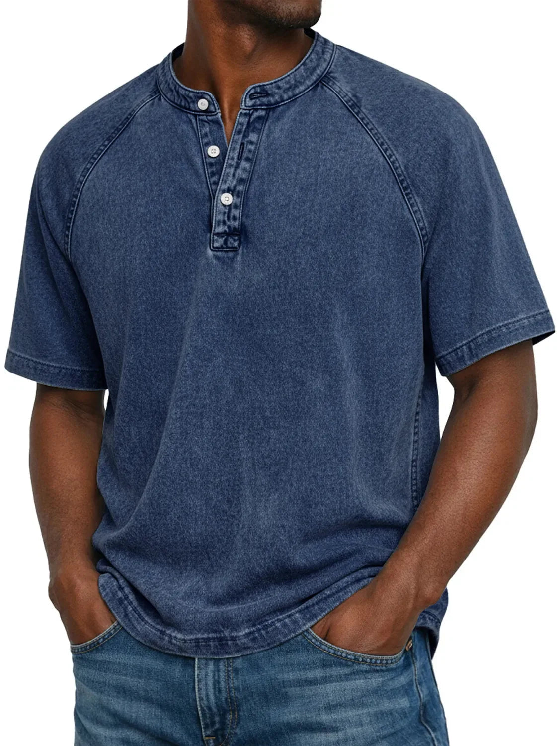 Men's Henley | Short Sleeve Denim Button Placket