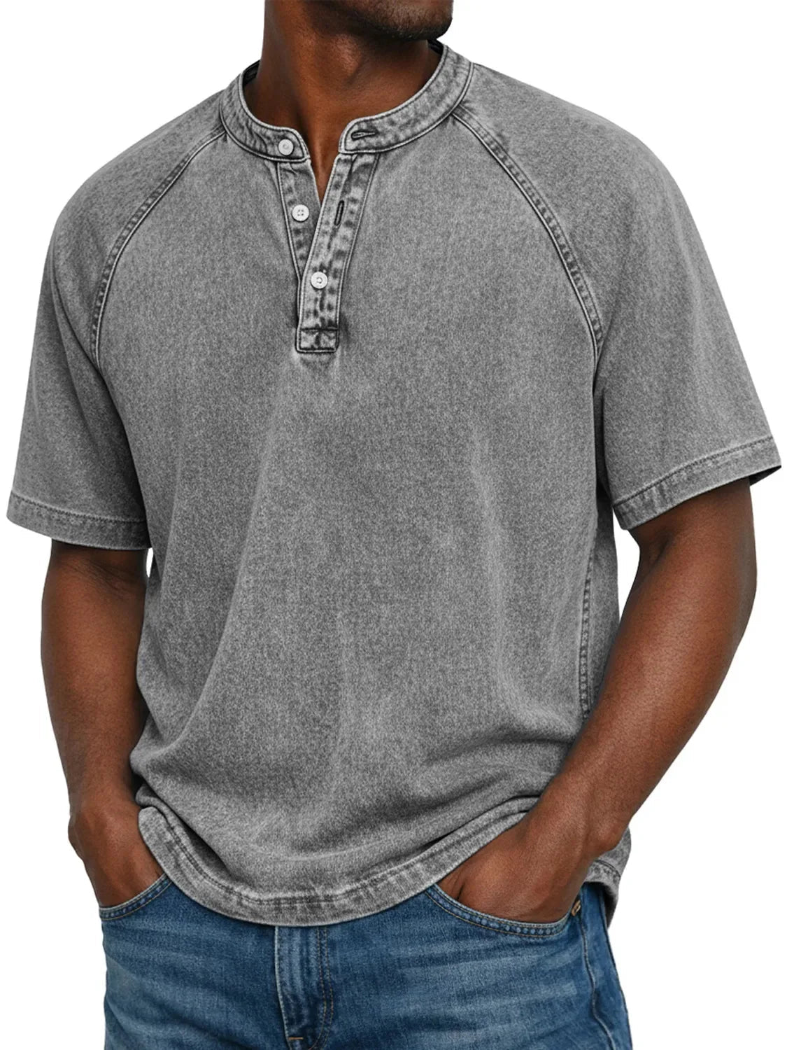 Men's Henley | Short Sleeve Denim Button Placket