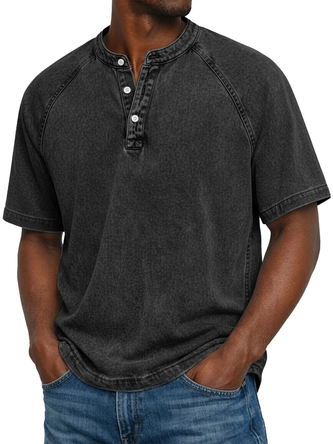 Men's Henley | Short Sleeve Denim Button Placket
