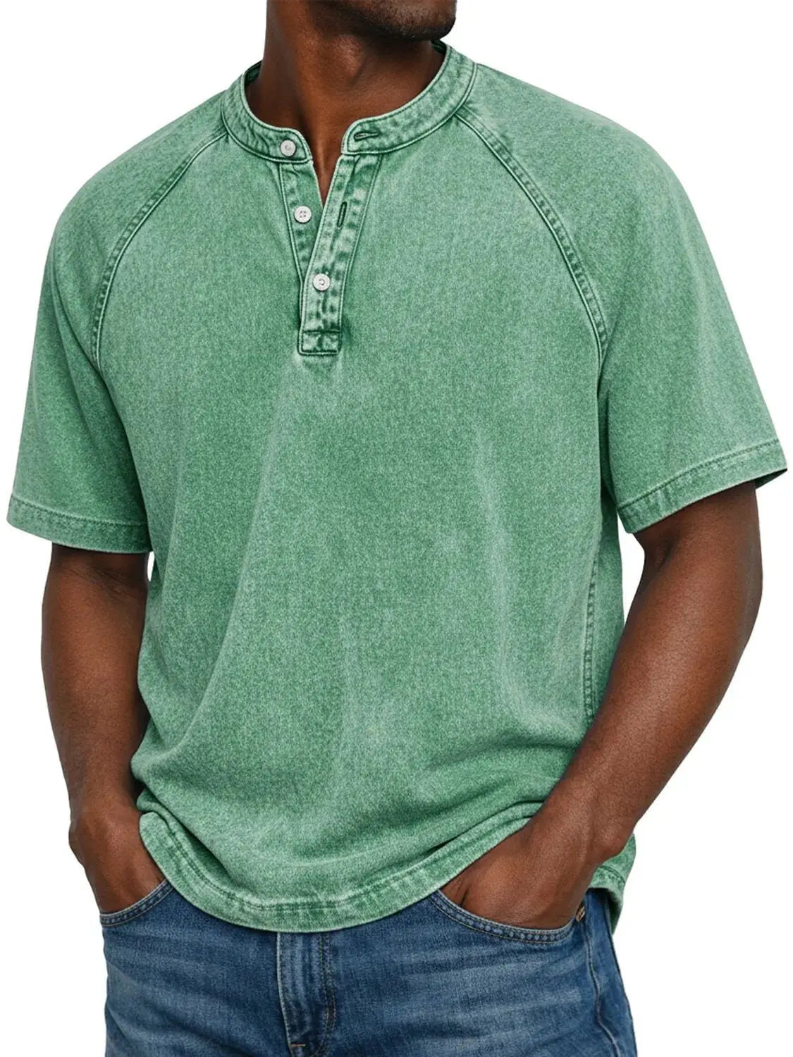Men's Henley | Short Sleeve Denim Button Placket