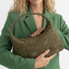 Women's Shoulder Bag | Woven Vegan Suede Quilted Hand-Woven